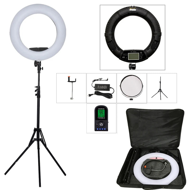 96W Yidoblo FE-480II Dimmable Bi-color Ring Light 480 LED Video Continue Lamp LCD Video Lamp Lighting + 2m Standing + Handbag