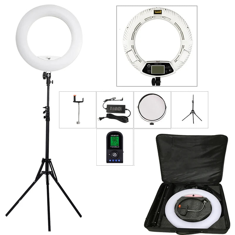 96W Yidoblo FE-480II Dimmable Bi-color Ring Light 480 LED Video Continue Lamp LCD Video Lamp Lighting + 2m Standing + Handbag