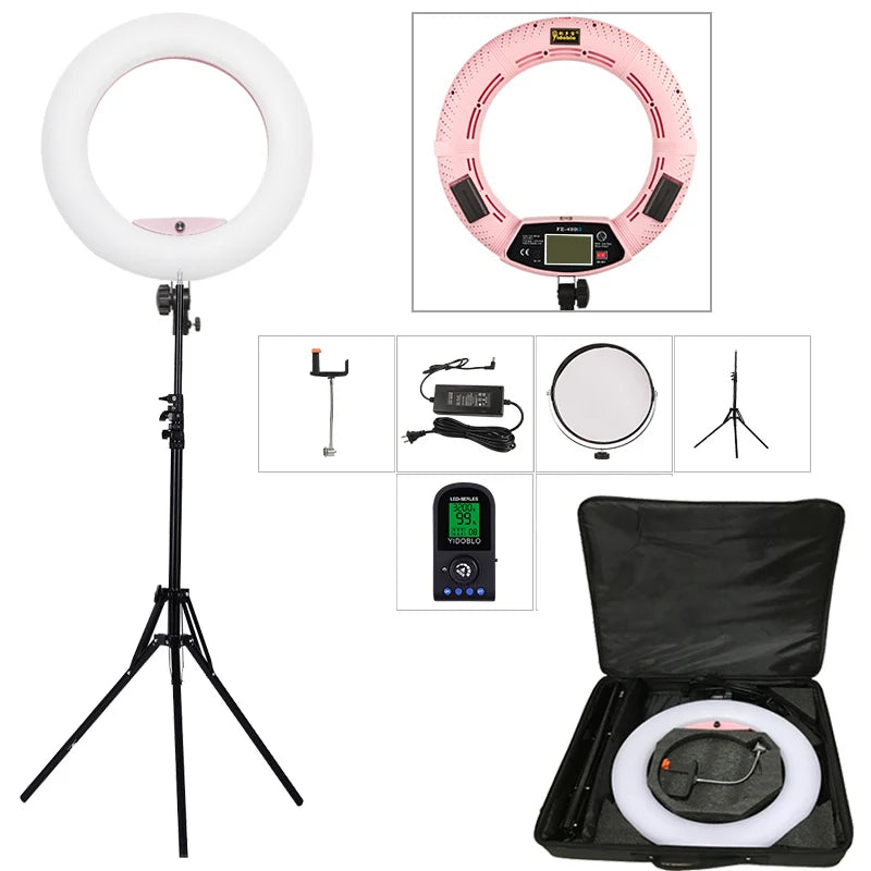96W Yidoblo FE-480II Dimmable Bi-color Ring Light 480 LED Video Continue Lamp LCD Video Lamp Lighting + 2m Standing + Handbag
