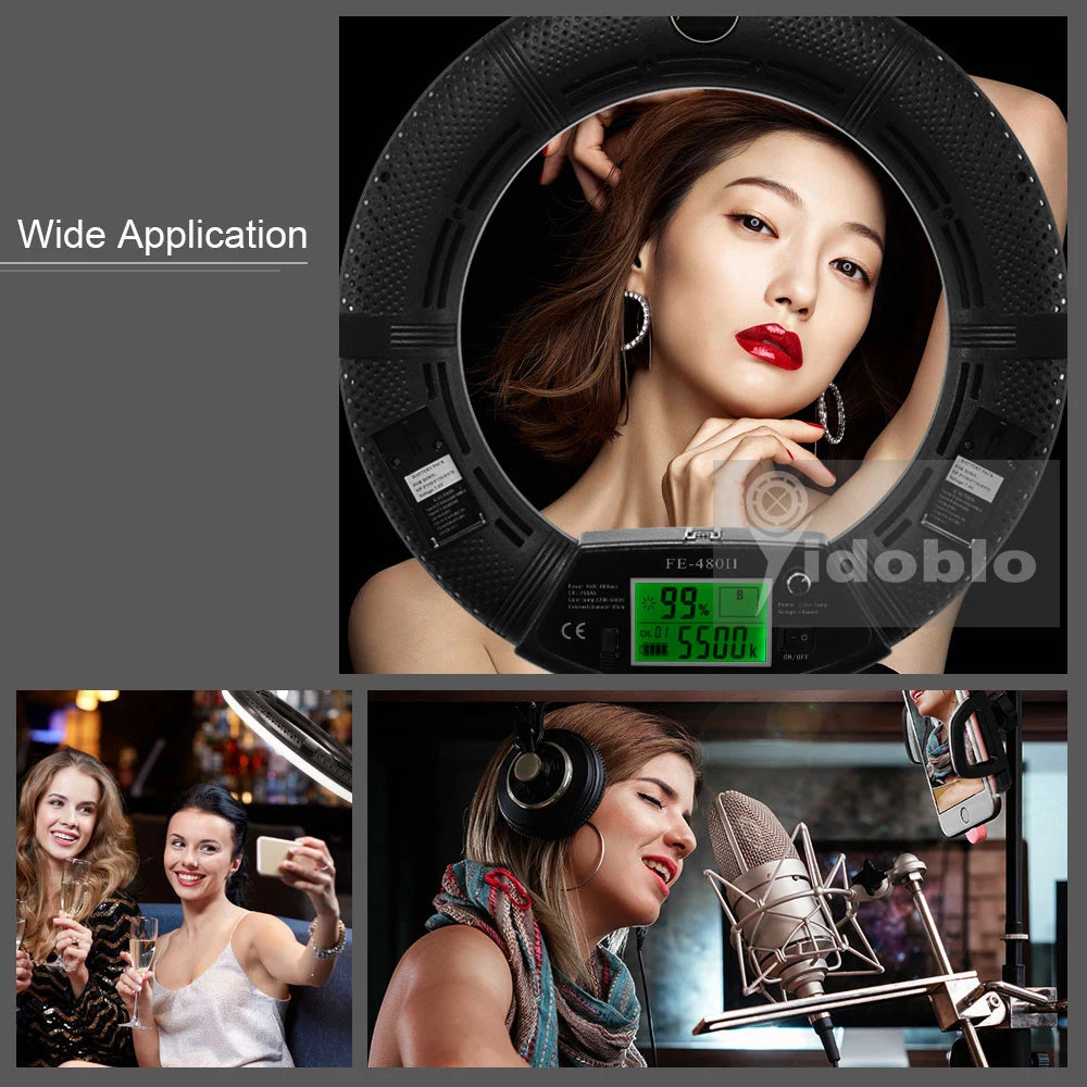96W Yidoblo FE-480II Dimmable Bi-color Ring Light 480 LED Video Continue Lamp LCD Video Lamp Lighting + 2m Standing + Handbag
