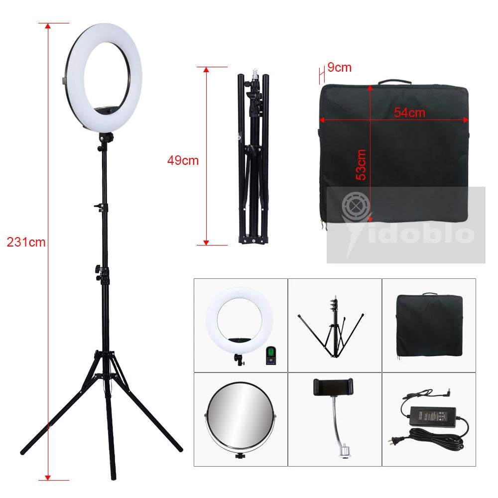 96W Yidoblo FE-480II Dimmable Bi-color Ring Light 480 LED Video Continue Lamp LCD Video Lamp Lighting + 2m Standing + Handbag