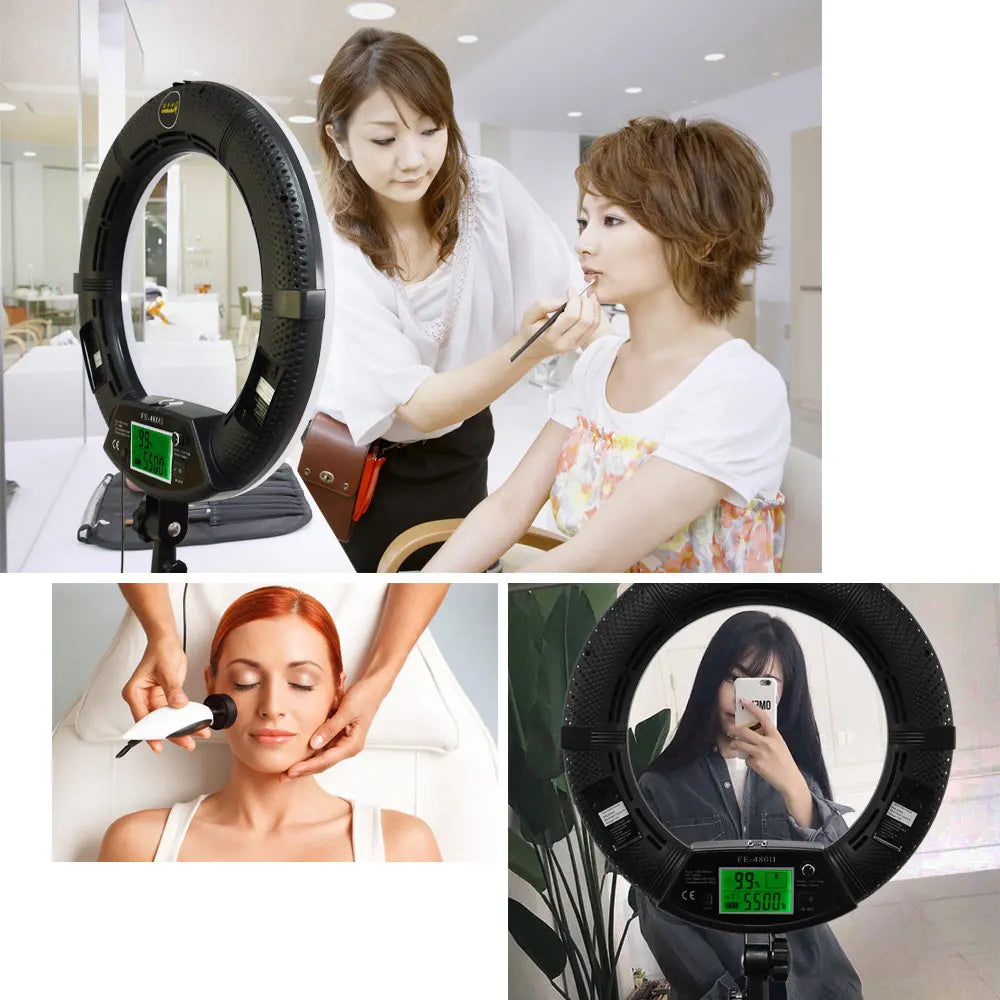 96W Yidoblo FE-480II Dimmable Bi-color Ring Light 480 LED Video Continue Lamp LCD Video Lamp Lighting + 2m Standing + Handbag