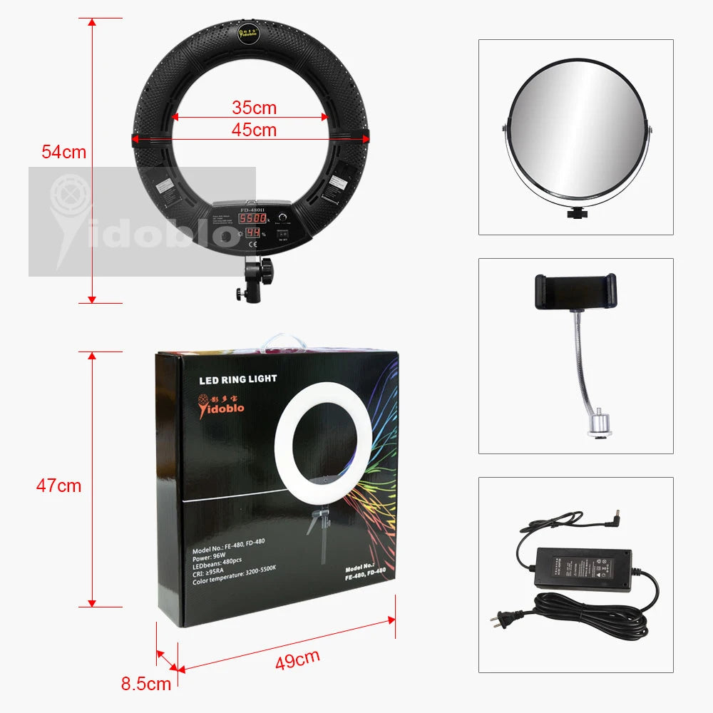 Yidoblo FD-480 18' Dimmable LED Ring Lamp Kit 96W LED Makeup Tattoos Light Lamp Ring Light + Stand (2M) + Handbag