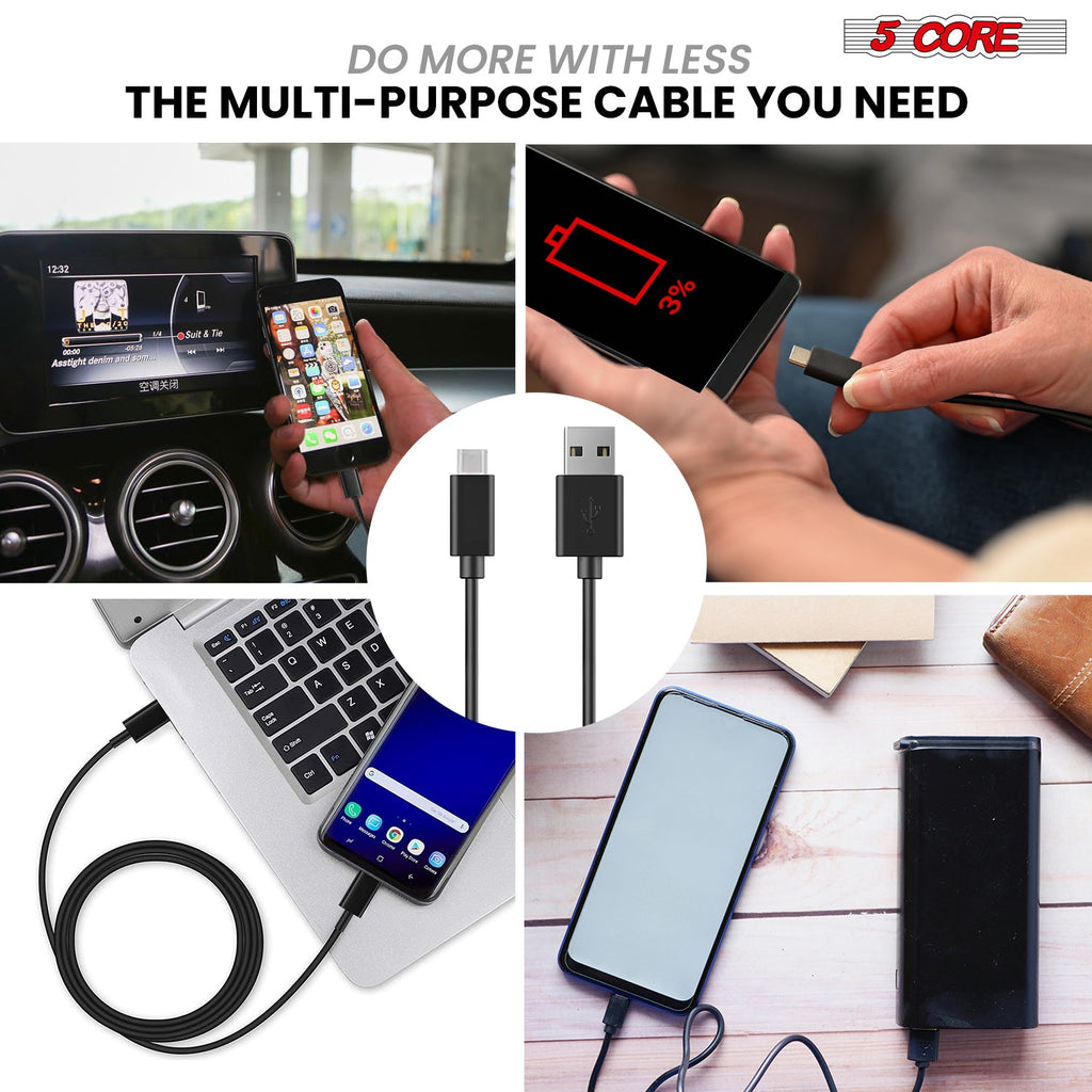 5Core USB to USB C Cable 5PCS 65W Fast Charging w Data Transfer