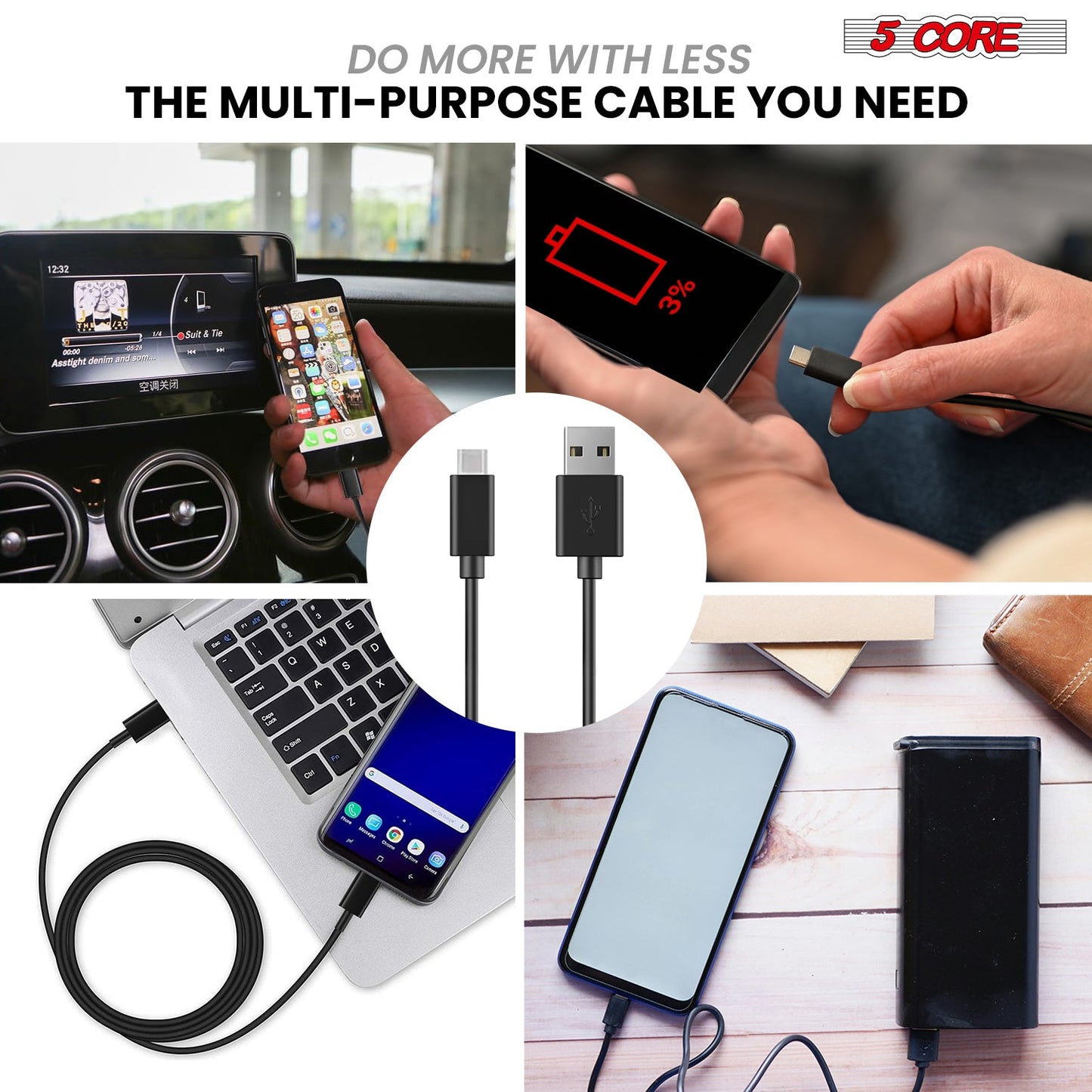 5Core USB auf USB-C Kabel 5 Stück 65W Schnellladung mit Datenübertragung