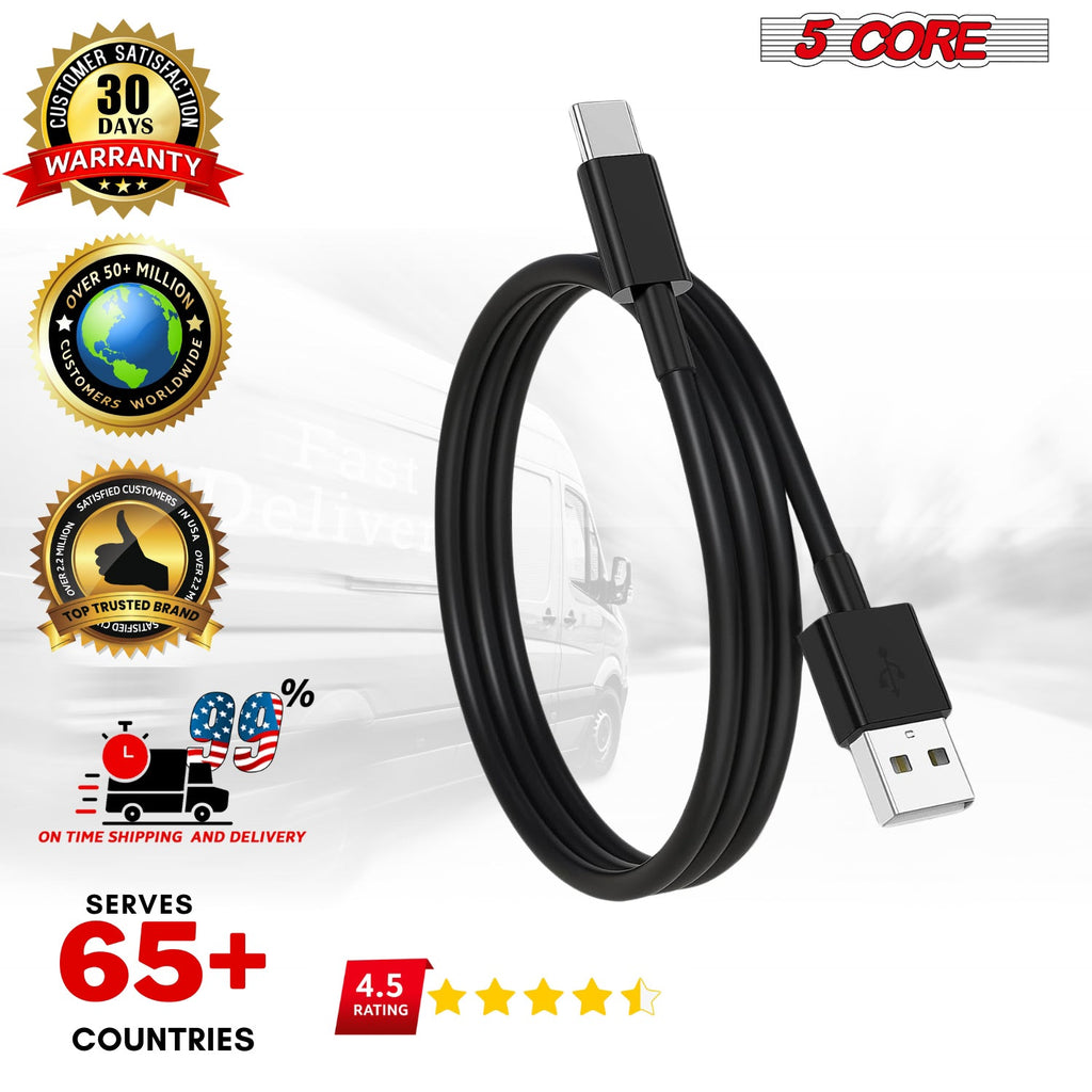 5Core USB to USB C Cable 5PCS 65W Fast Charging w Data Transfer