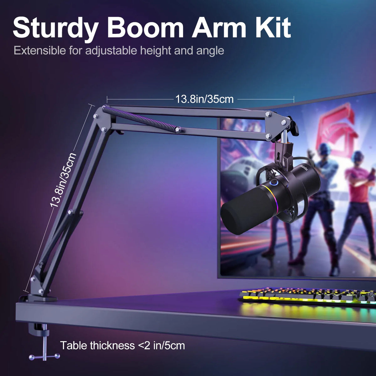 Dynamic Microphone Kit, RGB, Mute and Noise Cancelling Function, Volume