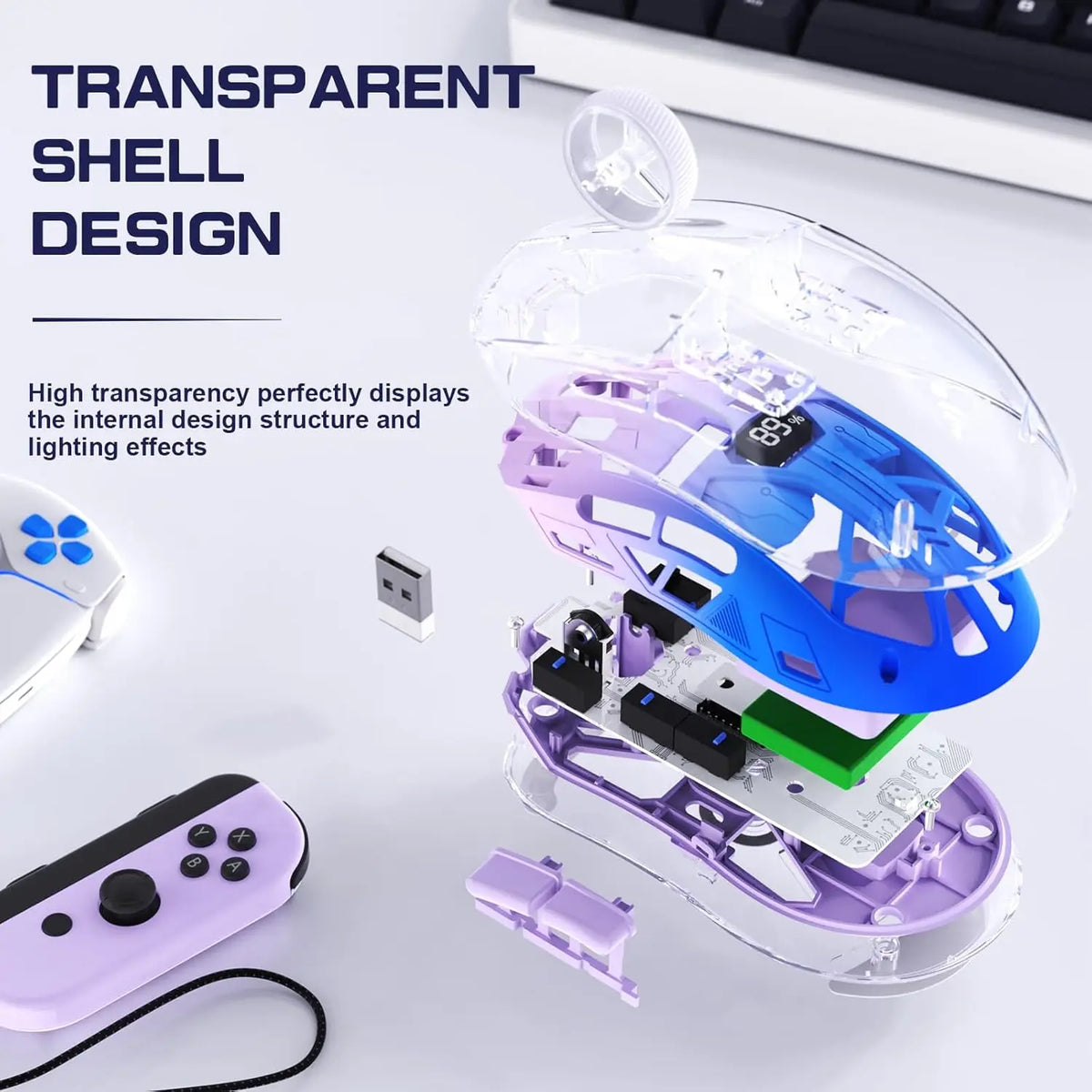 Wireless Gaming Mouse, BT 5.0/2.4G PC Rechargeable RGB Mice with Digital Screen,PixArt 3212, 5 Adjustable DPI