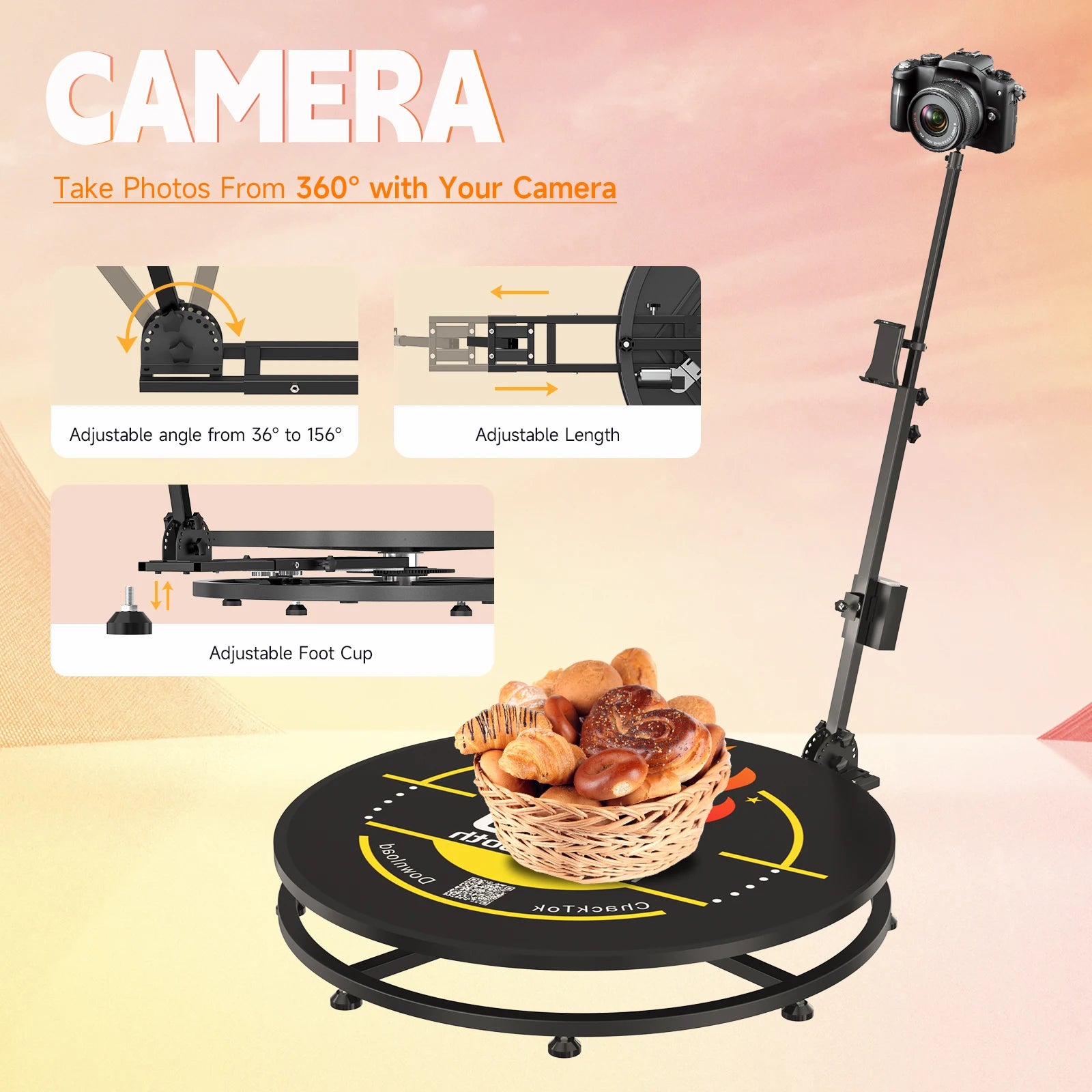 MWE 360 Photo Booth Machine for Parties with Extra Battery Logo Customization Software APP Remote Automatic 360 Spin Camera