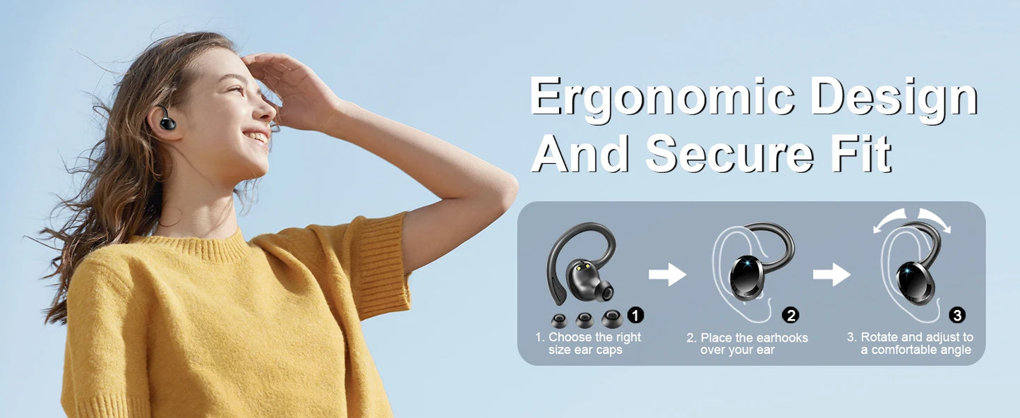 Wireless Earbuds, Bluetooth 5.3 Earbuds Stereo Bass, In-Ear Noise Cancelling Mic, Earphones IP7 Waterproof Sports, 40H Playback.