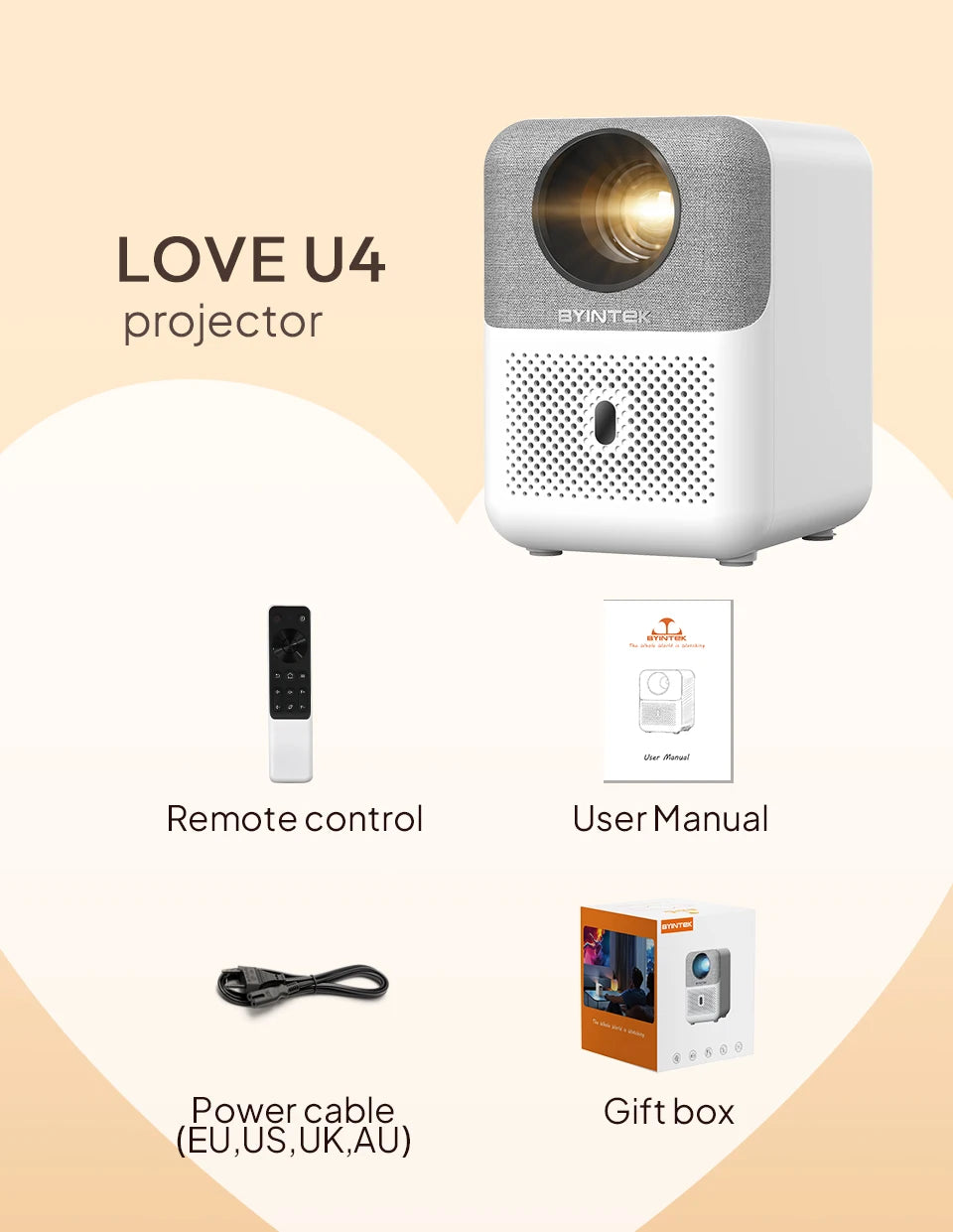 BYINTEK U4 LOVE  1 Projector 4K Smart 1080P Mini Home Theater Video Android WIFI for Smartphone Cinema