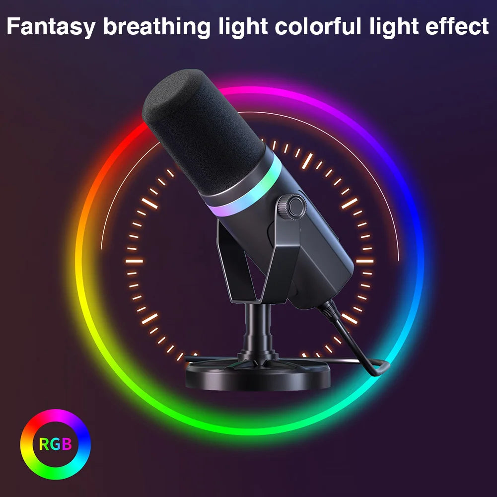 USB XLR Dynamic Gaming Microphone RGB Dynamic Computer Microphone PC Computer Gaming Mic for Streaming Recording