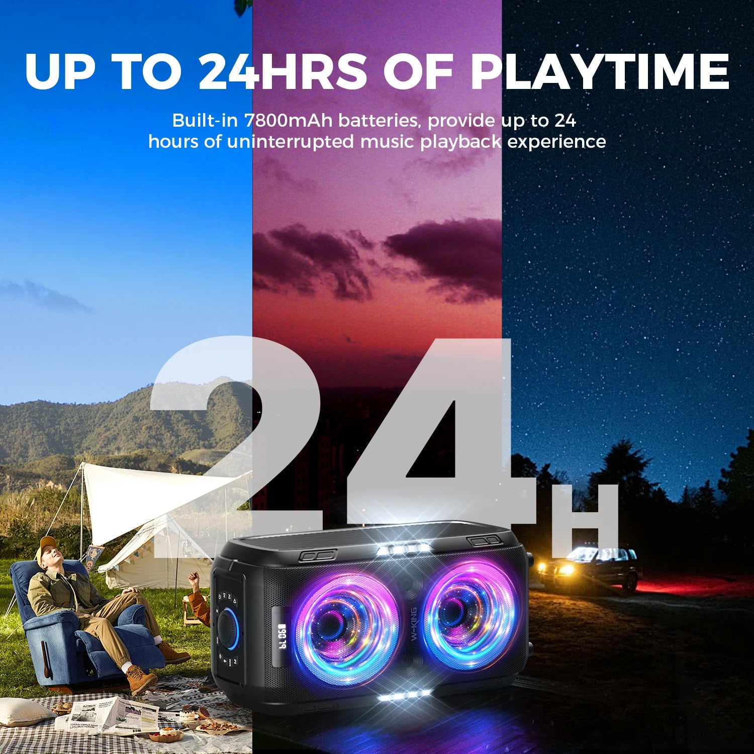 W-KING 250W MAX Party Wireless Bluetooth Speaker Portable Speaker 12 Custom Deep Bass Powerful Boom Box Design with USB Playback
