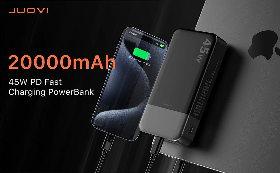JUOVI Portable Charger, 20000mAh Power Bank, 35W Power Bank Fast Charging, Battery Pack with C to C Cable for iPhone 17 16 15