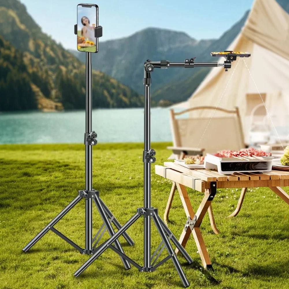 Horizontal Overhead Tripod Adjustable Cell Phone Tripod Stand for Filming Video Recording Live Stream Floor Telescopic Bracket