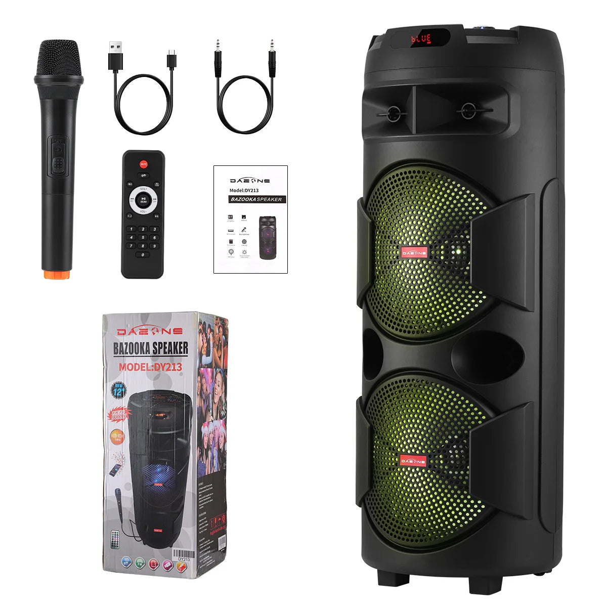 9000W Dual 12 inch Subwoofer Bluetooth Party Speaker With RGB Lights, FM Radio, USB/TF Playback, TWS Pairing, Long Playtime