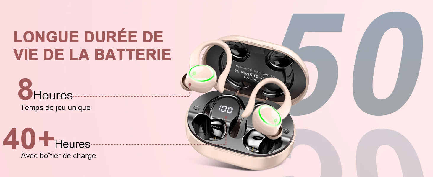 Wireless Earbuds Sports, Bluetooth Headphones 5.3,4 ENC Noise Cancelling Mic, IP7 Waterproof Headset, 48H Playback.