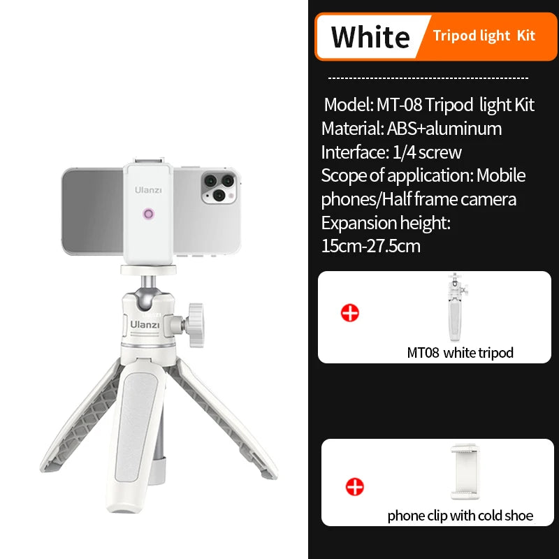 Ulanzi MT-08 Mini Tripod White Color Foldable Tripod Monopod  Mount 1/4'' Tripod Universal for DSLR Android iPhone Smartphone