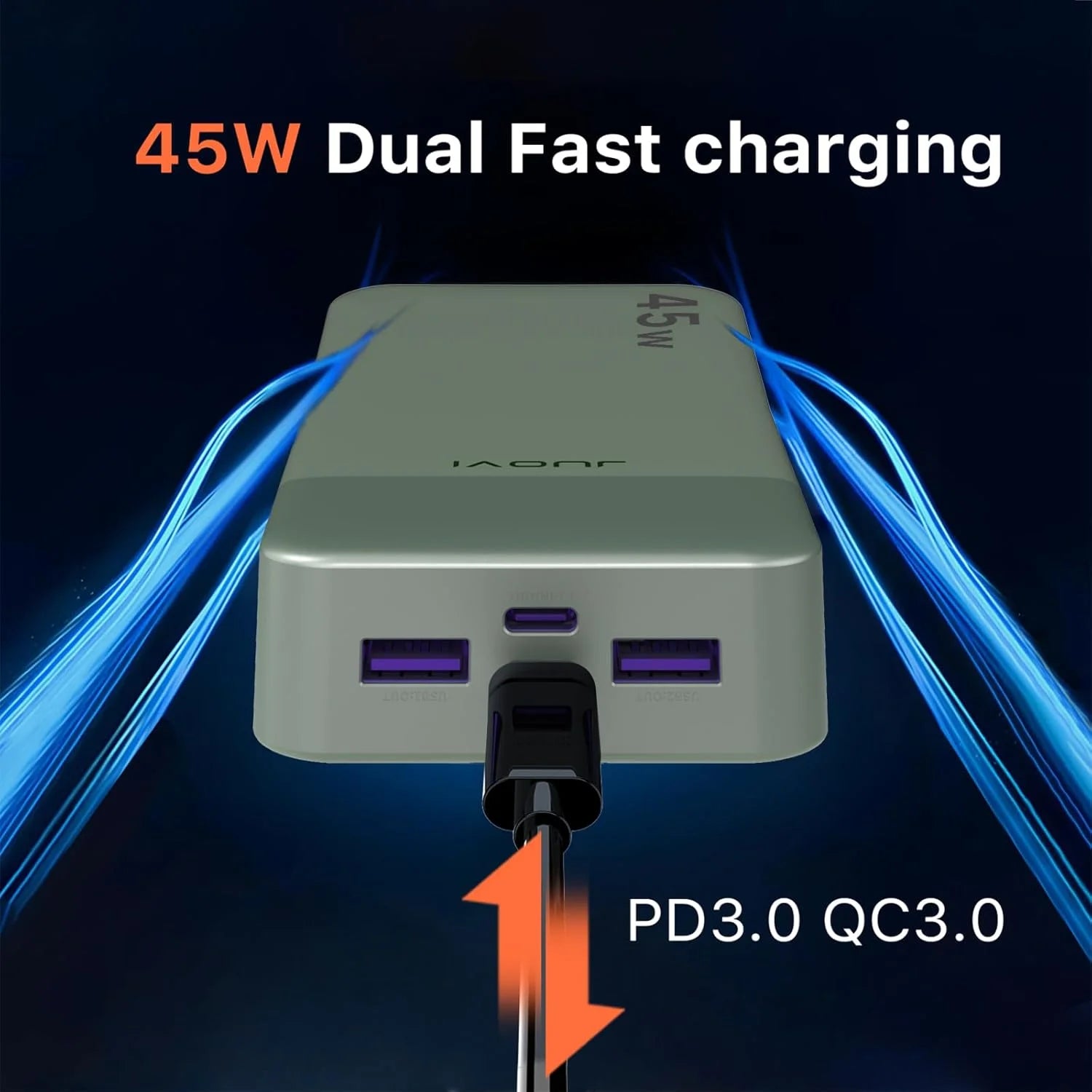 JUOVI Portable Charger, 20000mAh Power Bank, 35W Power Bank Fast Charging, Battery Pack with C to C Cable for iPhone 17 16 15
