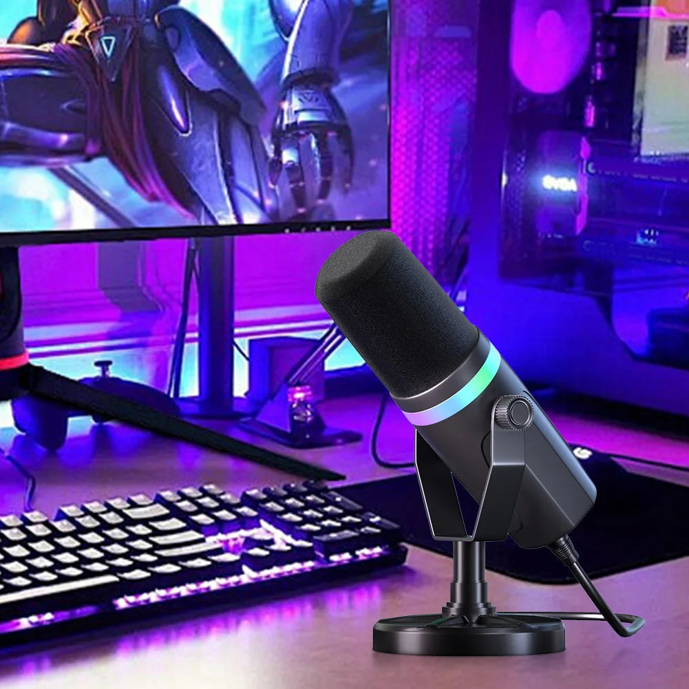 USB XLR Dynamic Gaming Microphone RGB Dynamic Computer Microphone PC Computer Gaming Mic for Streaming Recording