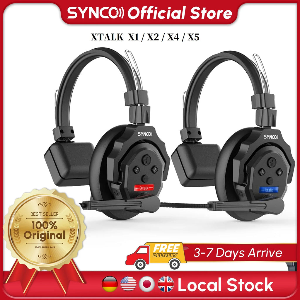 SYNCO XTALK X2 X5 2.4G Wireless Intercom Headset System 2-Person 350M 1148FT 24H Working Time Noise Reduction for Video Shooting