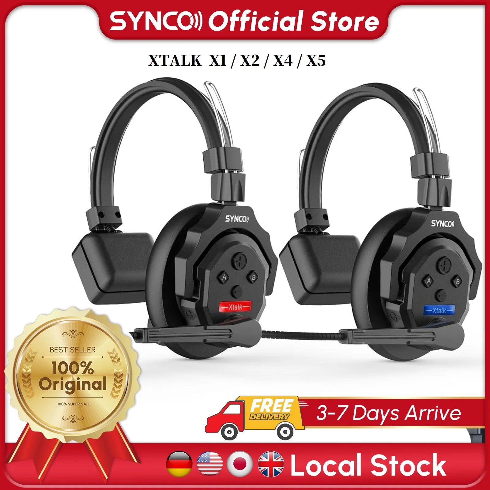 SYNCO XTALK X2 X5 2.4G Wireless Intercom Headset System 2-Person 350M 1148FT 24H Working Time Noise Reduction for Video Shooting