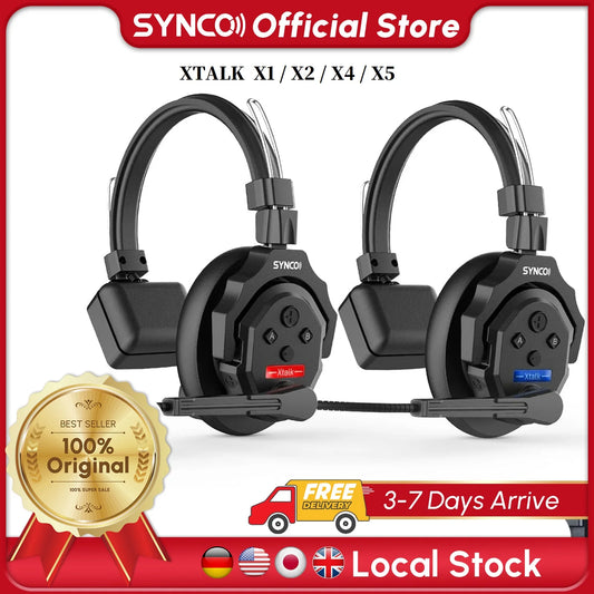 SYNCO XTALK X2 X5 2.4G Kabelloses Intercom-Headset-System 2 Personen 350M 1148FT 24H Betriebszeit Geräuschunterdrückung für Videoaufnahmen