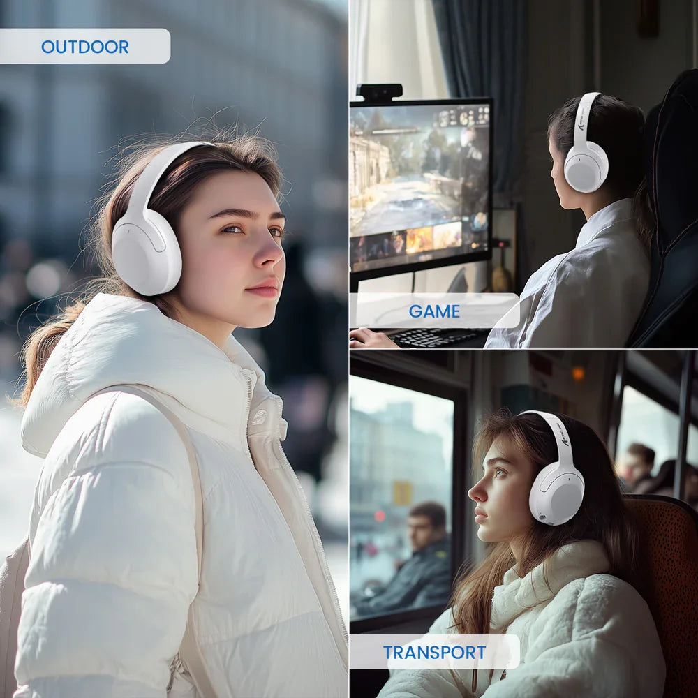 ATTACK SHARK G300 Wireless Active Noise Cancelling Headset, Bluetooth 5.3 Deep Bass HD Stereo Sound Over Ear, 20H Playtime, Built-in Mic Lightweight Design 3.5mm Gaming Headset