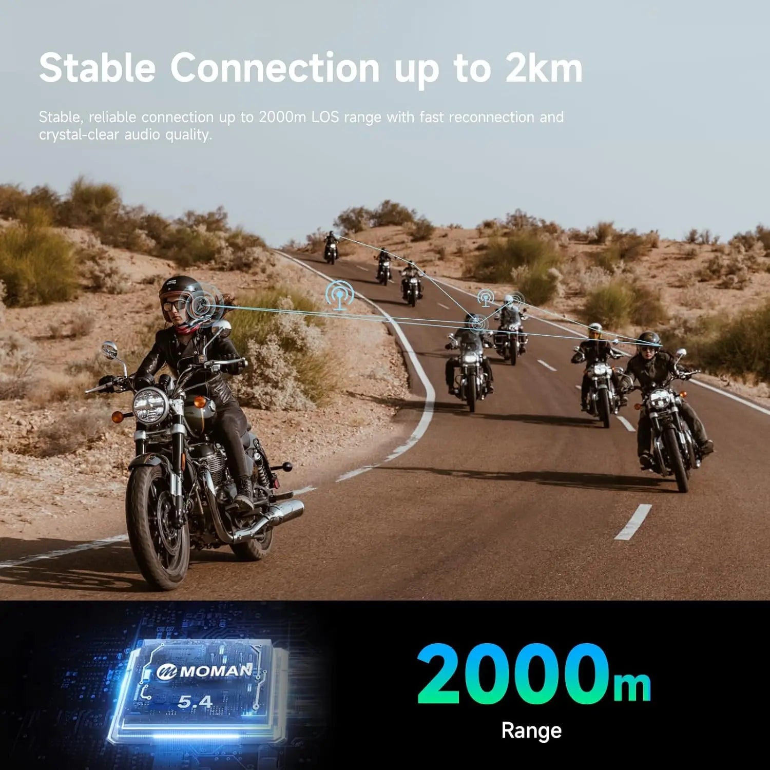 Moman Motorcycle Bluetooth Helmet Headset Intercom 1000mAh MOTO Communicator 2000m Interphone for 24 Riders IP65 Waterproof