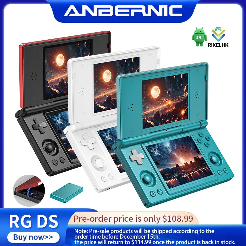 Anbernic RG DS Handheld Game Console 4" IPS Dual Screen Android 4000mAh Flip Video Games Player Supports RixelHK Wifi Streaming