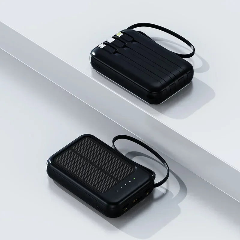 Big Capacity Fast Charging Phone Charger with 3 Built-in Cables Outdoor Power Bank Mini Powerbank External Solar Cells 10000mAh