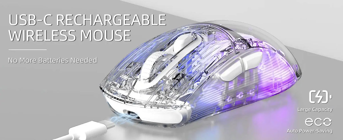 Wireless Gaming Mouse with RGB Charging Dock,Tri-Mode Mute Mouse RGB Backlit,Transparent Shell,PixArt 3212