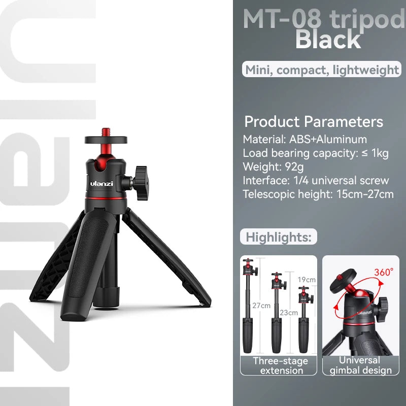 Ulanzi MT-08 Mini Tripod White Color Foldable Tripod Monopod  Mount 1/4'' Tripod Universal for DSLR Android iPhone Smartphone
