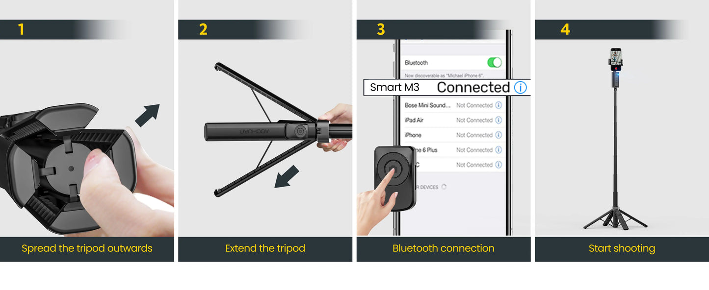 AOCHUAN Smart M3 Handheld Selfie Stick Equipped With AI Tracking And 360° Rotation Without Blind Spots For Smartphone Photograph