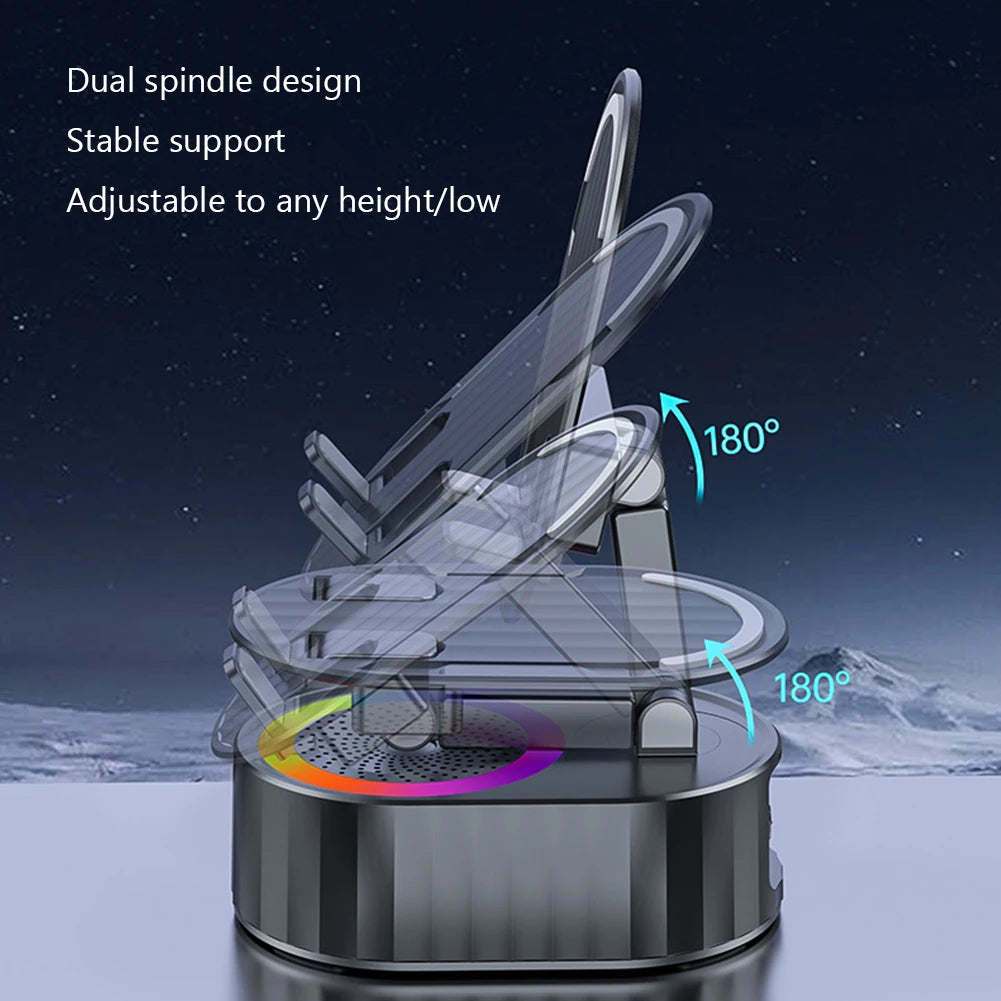 Cellphone Stand with Powerbank Phone Charger Speaker 360 Degree Rotating Induction Phone Bracket Multi-Function for Desk Bedroom