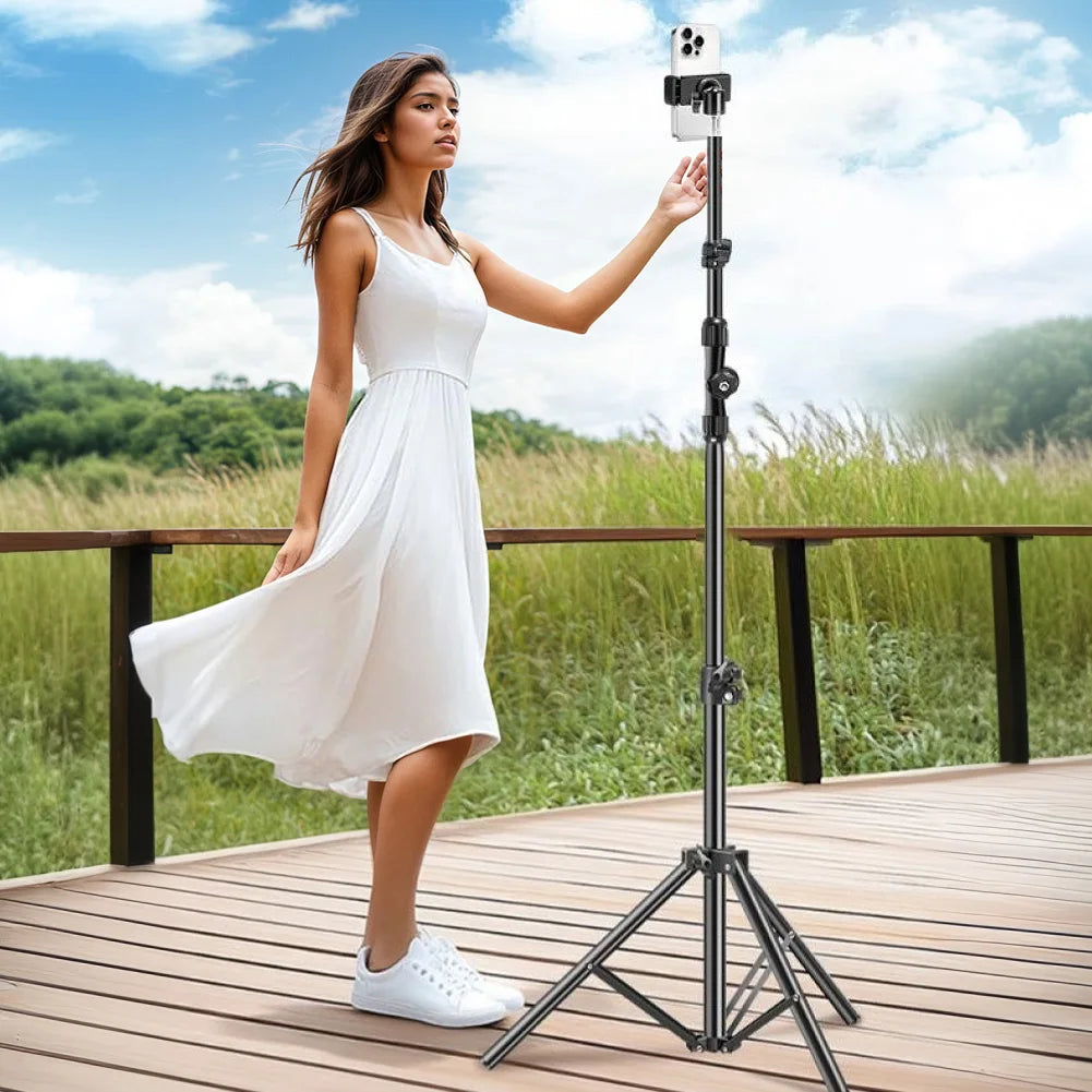 Horizontal Overhead Tripod Adjustable Cell Phone Tripod Stand for Filming Video Recording Live Stream Floor Telescopic Bracket