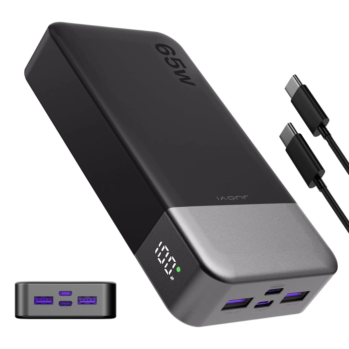 JUOVI Power Bank 65W 20000mAh Laptop Portable Charger, PD QC Fast Charging External Battery Pack for MacBook iPad Tablet iPhone