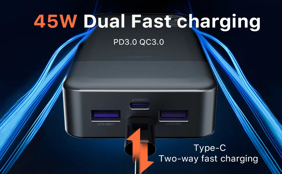 JUOVI Portable Charger, 20000mAh Power Bank, 35W Power Bank Fast Charging, Battery Pack with C to C Cable for iPhone 17 16 15