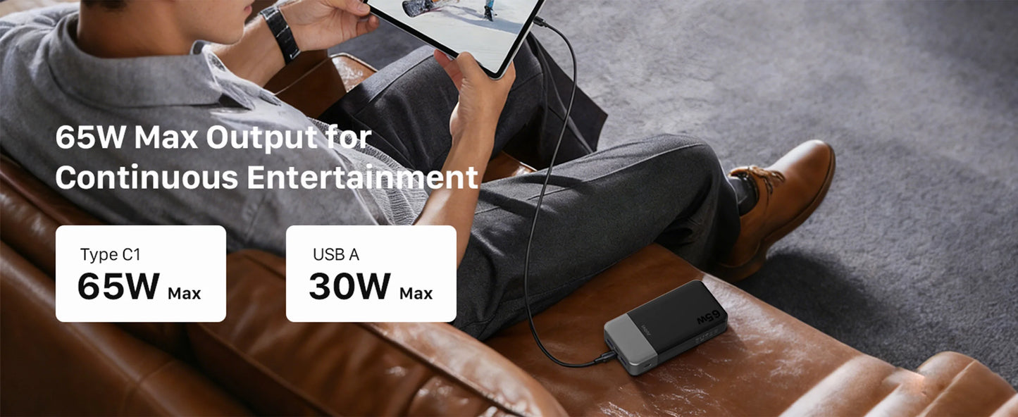 JUOVI Power Bank 65W 20000mAh Laptop Portable Charger, PD QC Fast Charging External Battery Pack for MacBook iPad Tablet iPhone