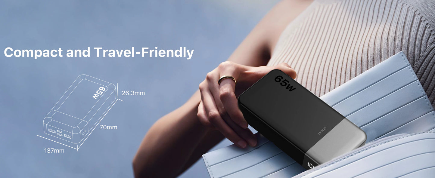 JUOVI Power Bank 65W 20000mAh Laptop Portable Charger, PD QC Fast Charging External Battery Pack for MacBook iPad Tablet iPhone