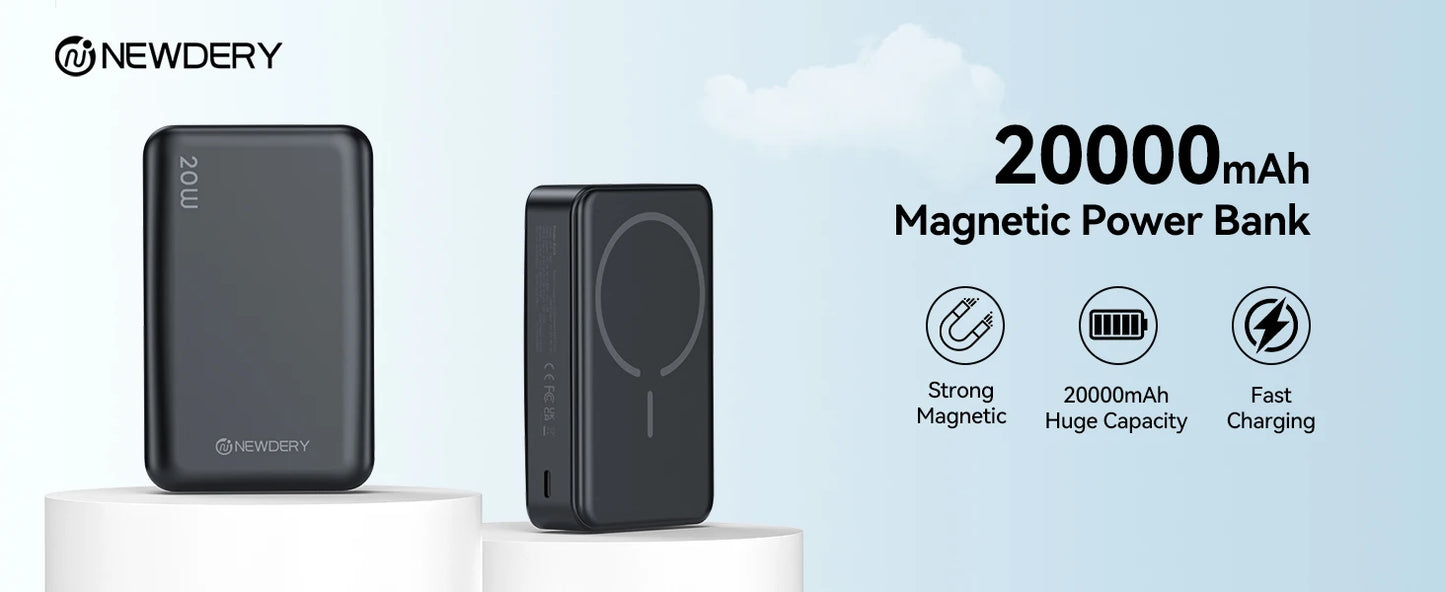 NEWDERY 20000mAh Magnetic Power Bank PD 20W Wireless Fast Charging for iPhone 15/14/13/12/Pro Max/Pro/Plus/Mini/ AirPods 3/2/Pro