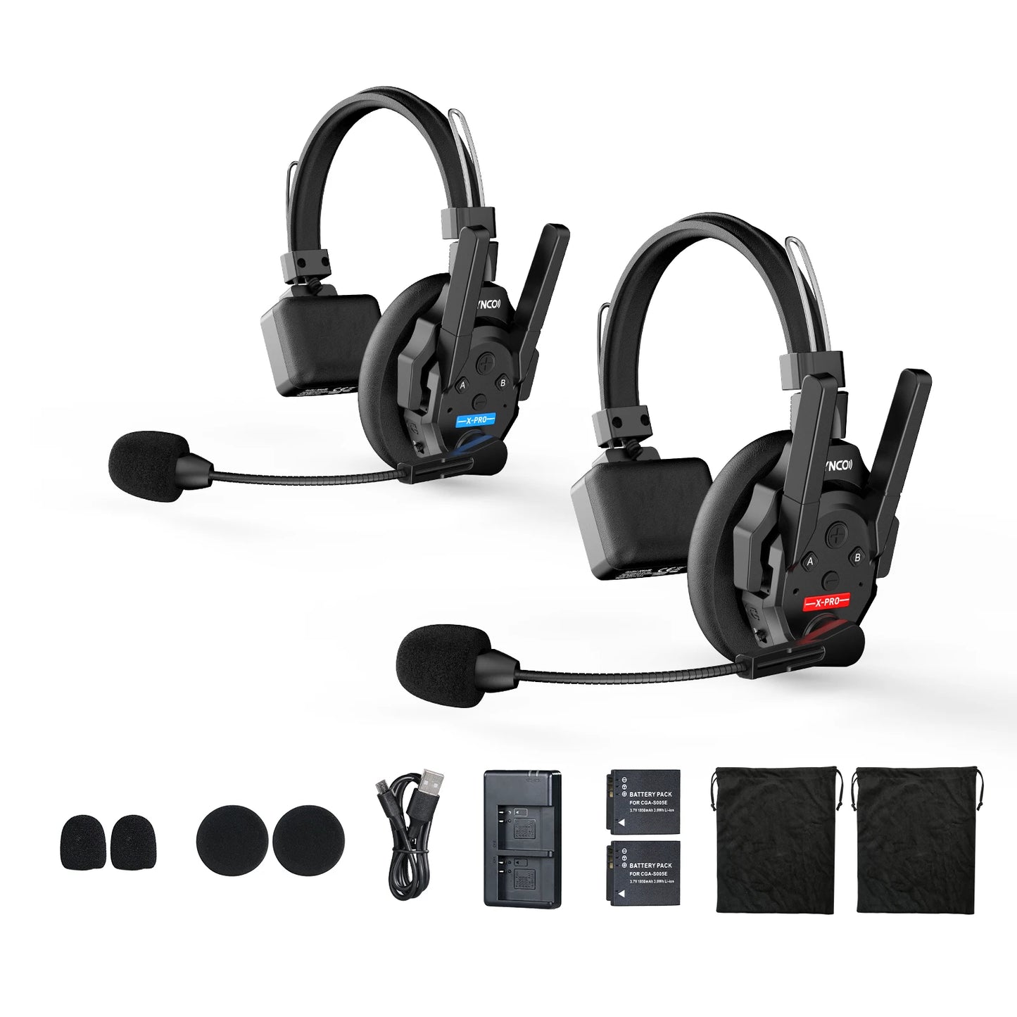 SYNCO XTALK XPRO5 Drahtloses Intercom-Headset 2,4 GHz Vollduplex 24 Std. Akkulaufzeit 500 m Reichweite Echtzeit-Teamkommunikation