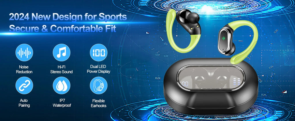 Wireless Earbuds, Bluetooth 5.3 Headphones Sports Headphones In Ear with ENC Noise Cancelling Mic, 50H Playback , LED Display.