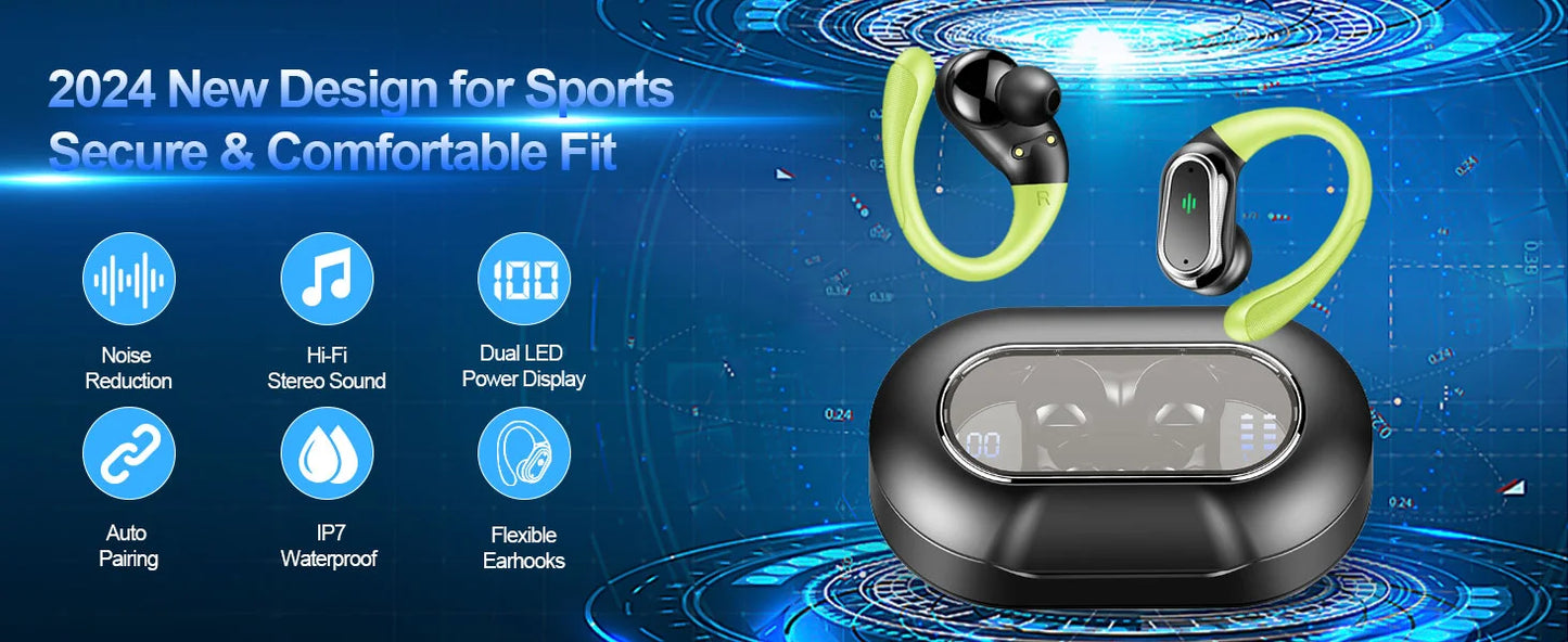 Auriculares Inalámbricos, Auriculares Bluetooth 5.3 Deportivos con Cancelación de Ruido ENC y Micrófono, 50 Horas de Reproducción, Pantalla LED.