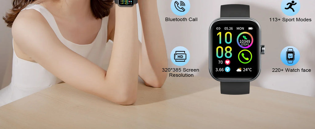 Smart Watch(Answer/Make Calls), 1.96" Smartwatches, Fitness Tracker, Sleep Monitor, Pedometer, 100+ Sport Modes, IP68 Waterproof