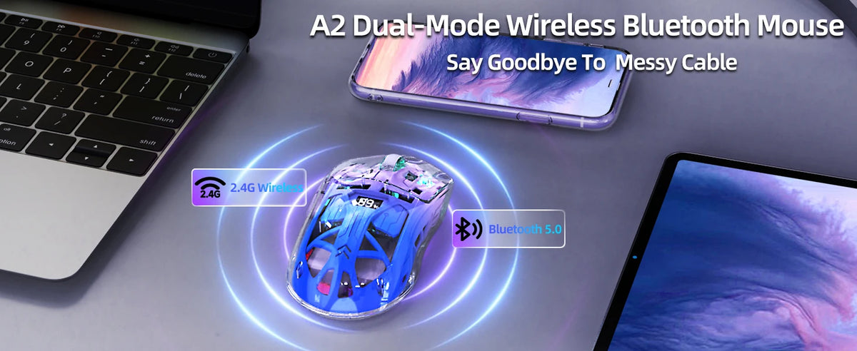 Wireless Gaming Mouse, BT 5.0/2.4G PC Rechargeable RGB Mice with Digital Screen,PixArt 3212, 5 Adjustable DPI