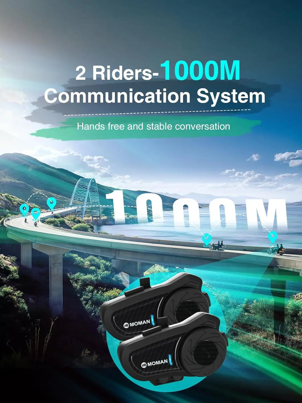 Moman H2PRO Motorcycle Helmet Headset Waterproof Moto Headphone with FM Radio Music Share LED Display For Rider