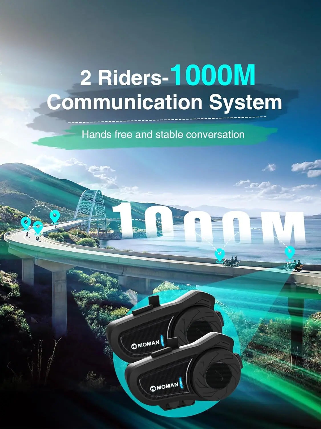 Moman H2PRO Motorcycle Helmet Headset Waterproof Moto Headphone with FM Radio Music Share LED Display For Rider