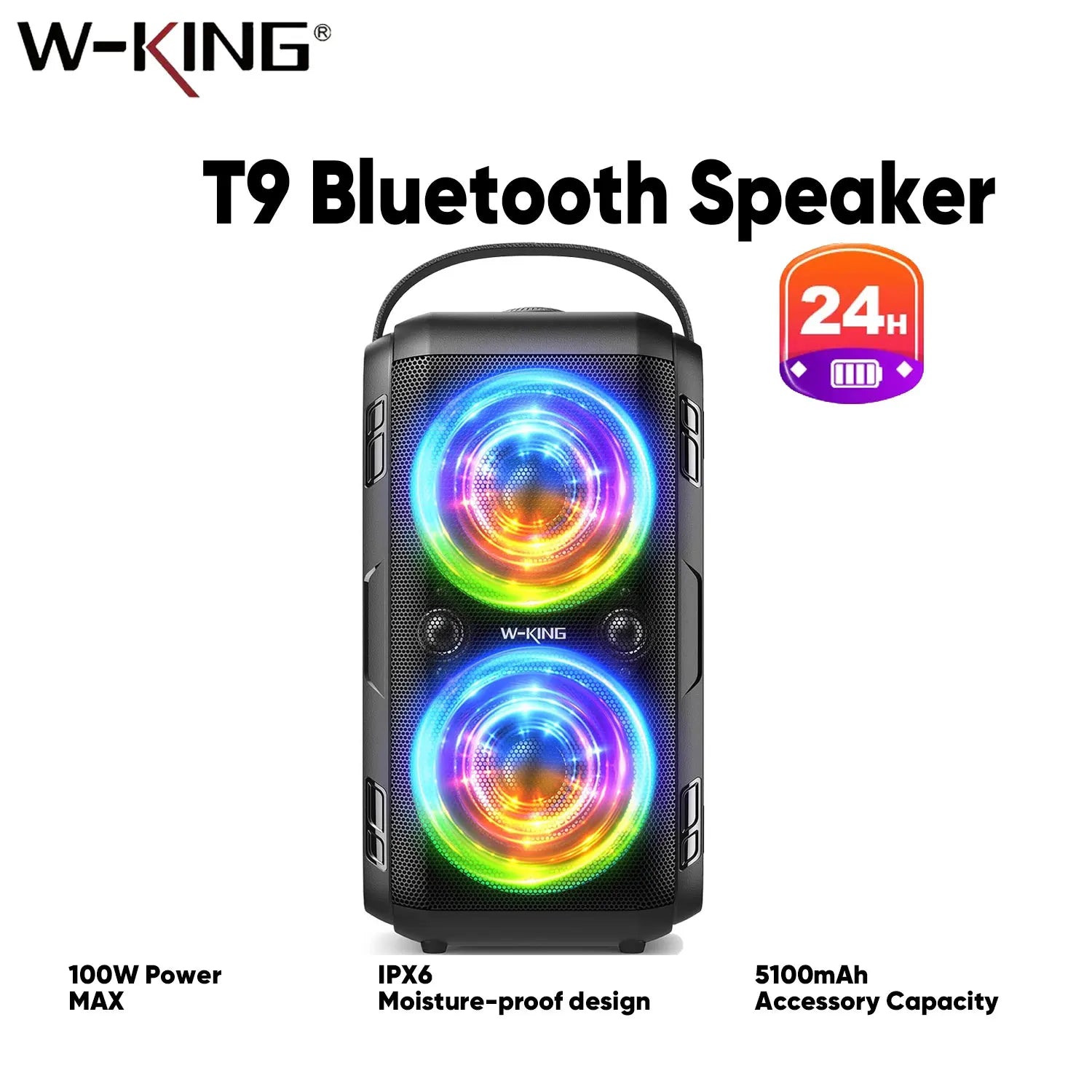 W-KING 180W Peak Party Large Bluetooth Speaker Bigest Boom Box Portable Wireless Removable Battery With Subwoofer USB Playback