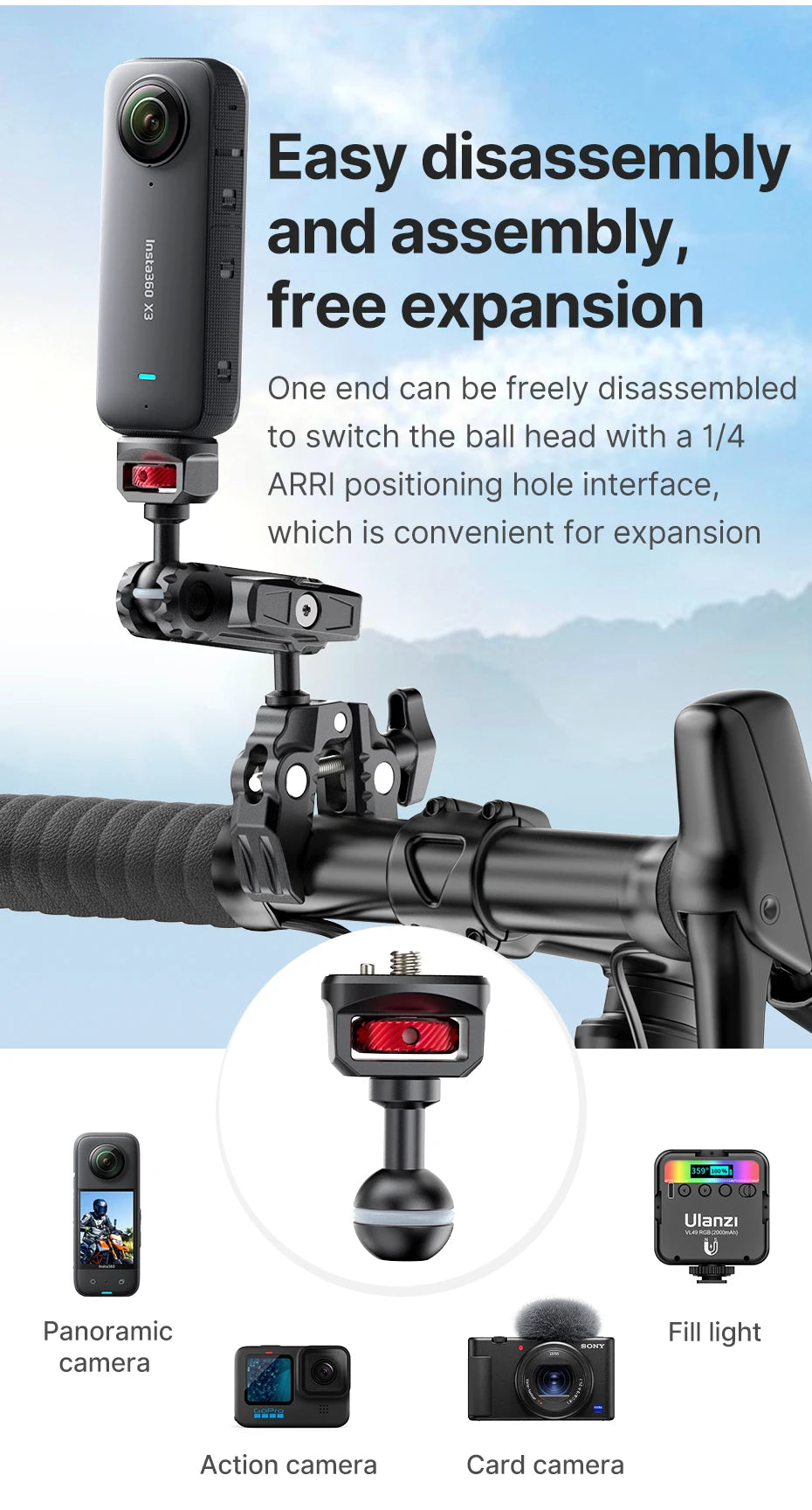 Ulanzi CO17 Super Clamp with 360° Dual-Head Double Clamps Magic Arm Arri Adapter for for Panoramic Camera Umbrella LED Light